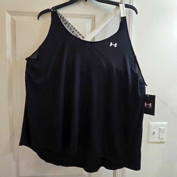 Under Armour HeatGear Wordmark Double Strap Tank Top - Black and White - NWT - Picture 3 of 8